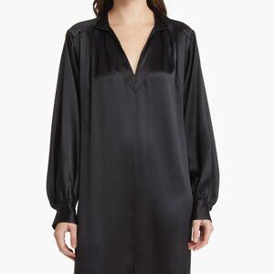 NWT FRAME 100% Silk Long Kaftan Maxi Dress Black Size S